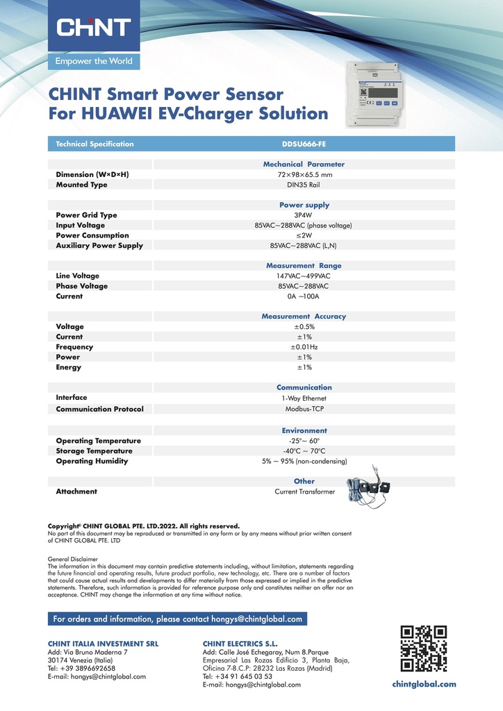 Capteur de puissance intelligent Huawei DTSU666-FE | 3Ph/1Ph 100A (DTSU666-FE)